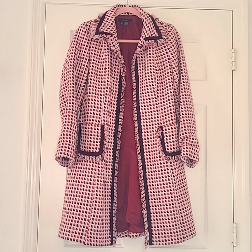 Zara Basic Pink Burgundy Tweed Coat Jacket L